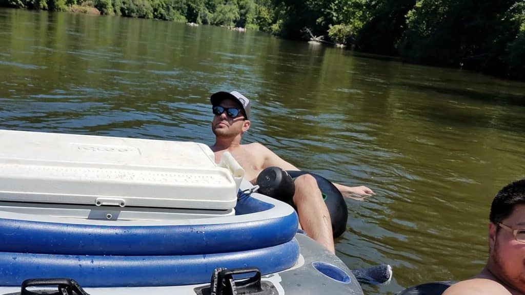 Man tubing on Cannon River in Minnesota
